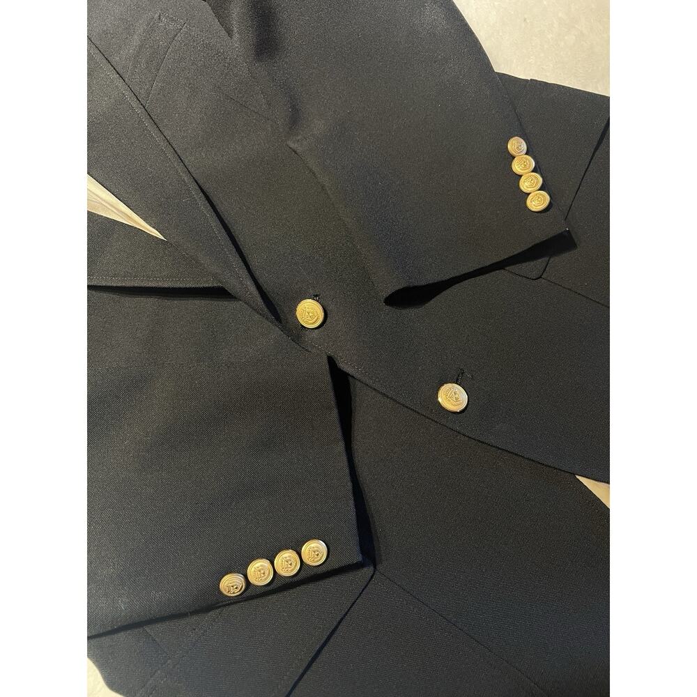 Vtg Wimbledon by Racquet Club 40R Black Gold Tone Buttons Patch Pockets Blazer - Picture 9 of 15